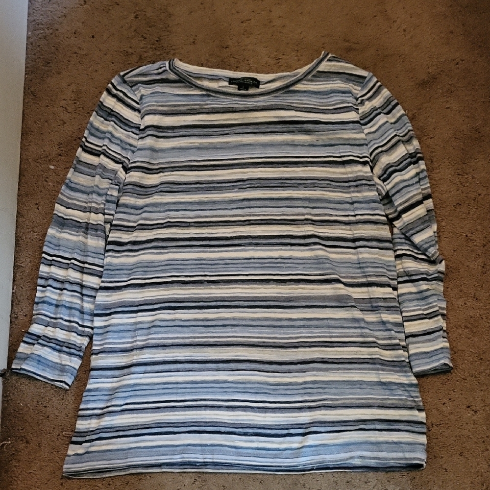 Blue and White 3/4 Sleeve Striped Tunic